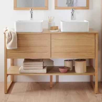 Meuble Double Vasque 120 Cm Avec Vasques Blanches Carrées Meuble Double Vasque 120 Cm Avec Vasques Blanches Carrées