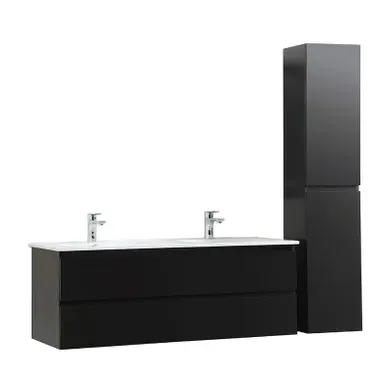 Meuble Double Vasque 120cm Avec Plan Céramique Sorrento Noir + Colonne Meuble Double Vasque 120cm Avec Plan Céramique Sorrento Noir + Colonne