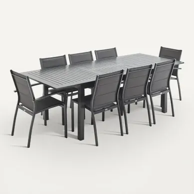 Table De Jardin Extensible Aluminium + 8 Assises - Chicago Anthracite/gris Taupe - Table En