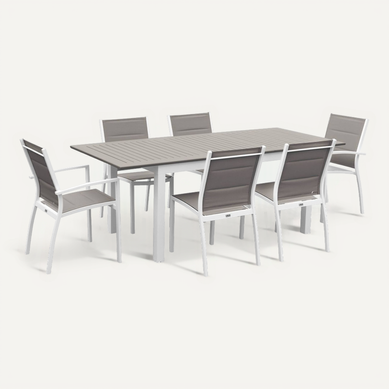 Table De Jardin Extensible Aluminium + 6 Assises - Chicago 210 Taupe - Table En Aluminium 150/210cm Table De Jardin Extensible Aluminium + 6 Assises - Chicago 210 Taupe - Table En Aluminium 150/210cm