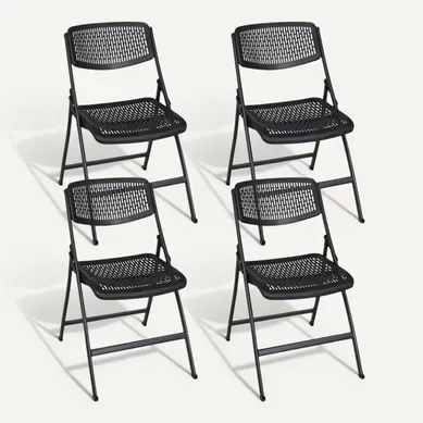 Lot De 4 Chaises De Cuisine Pliantes Noires En Métal Et Plastique Ajouré Saba Lot De 4 Chaises De Cuisine Pliantes Noires En Métal Et Plastique Ajouré Saba