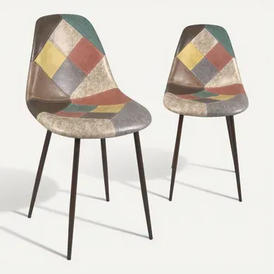 Lot De 2 Chaises Salle à Manger Nova Patchwork Marron Pieds Métal Effet Bois Lot De 2 Chaises Salle à Manger Nova Patchwork Marron Pieds Métal Effet Bois