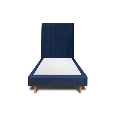 Lit 90x200cm Avec Tête De Lit Tapissier Velours Et Sommier Tapissier Bleu