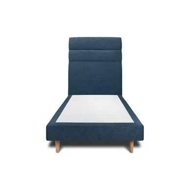 Lit 90x190cm Avec Tête De Lit Lignes Tissu Et Sommier Tapissier Bleu