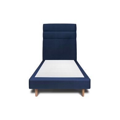 Lit 90x190cm Avec Tête De Lit Lignes Velours Et Sommier Tapissier Bleu