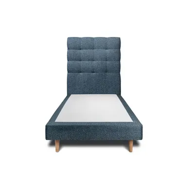 Lit 90x190cm Avec Tête De Lit Capitonnée Bouclette Et Sommier Tapissier Bleu