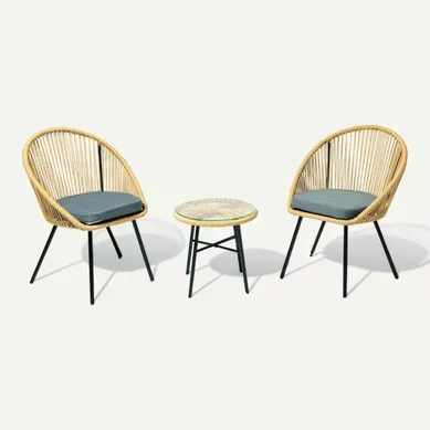 Ipanema - Salon De Jardin Avec 2 Fauteuils Et Table Basse Beige En Corde Ipanema - Salon De Jardin Avec 2 Fauteuils Et Table Basse Beige En Corde