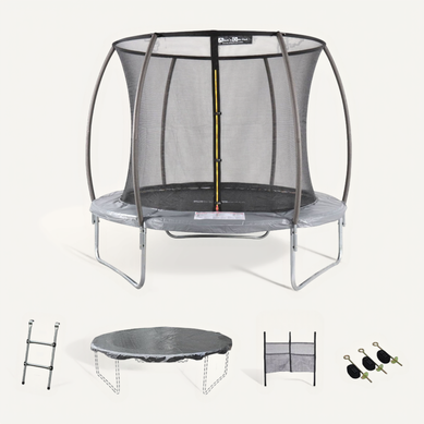 Trampoline Rond D. 250cm Gris Avec Filet De Protection Intérieur - Pluton Inner XXL– échelle. Bâche.