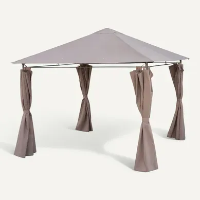 Tonnelle 3x3 M - Elusa - Toile Taupe - Pergola Avec Rideaux. Tente De Jardin. Barnum. Chapiteau.