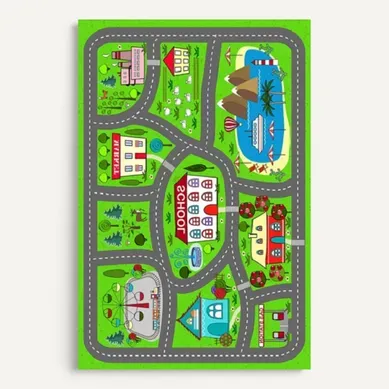Tapis Enfant Village Vert - 100x160cm Tapis Enfant Village Vert - 100x160cm