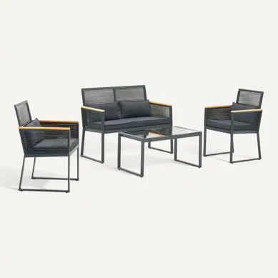 Mihata Salon Jardin Bas Noir Bois