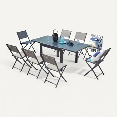 Cualica - Salon De Jardin Extensible Aluminium 8 Places Gris Foncé