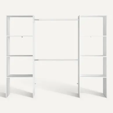 Elysée - Dressing Blanc Avec 6 étagères Et 2 Penderies : 220 X 40 X 180 Cm