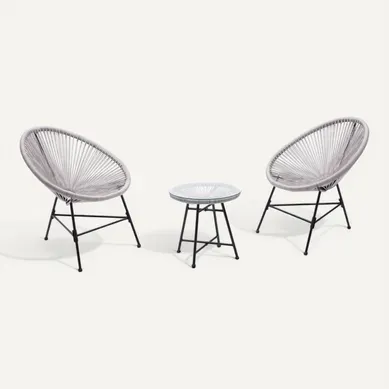 Acapulco : Ensemble 2 Fauteuils Oeuf + Table Basse Gris Clair Acapulco : Ensemble 2 Fauteuils Oeuf + Table Basse Gris Clair