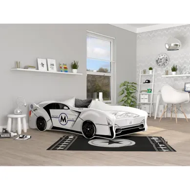 Lit Enfant Voiture 80x160 Cm-  Club - Avec Sommiers Et Matelas En Mousse De 7cm