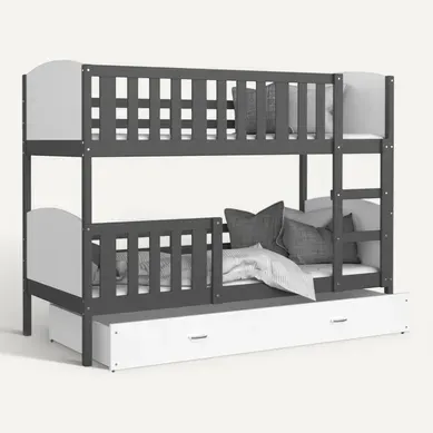 Lit Superposé Tomy 80x160 Tiroir + Matelas Gris - Blanc Lit Superposé Tomy 80x160 Tiroir + Matelas Gris - Blanc