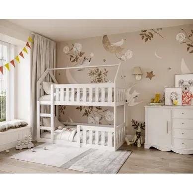 Lit Superposé Enfant Cabane Mini 80 X 160 Cm - Bois Massif - Barrière De Sécurité Incluse - Blanc Lit Superposé Enfant Cabane Mini 80 X 160 Cm - Bois Massif - Barrière De Sécurité Incluse - Blanc