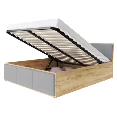 Lit Panama T 120x200 + Coffre - Sommier Inclus Chêne - Gris Clair