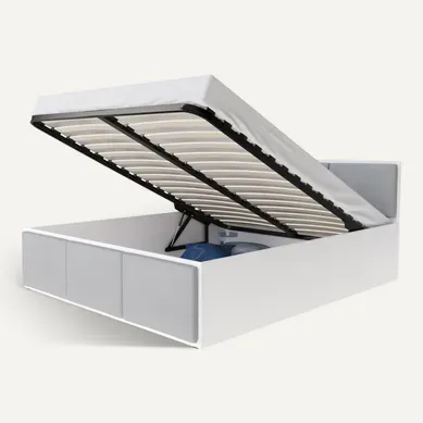 Lit Coffre 120 X 200 Cm Panama T - Coffre De 670 L - Sommier Inclus - Blanc - Gris Clair