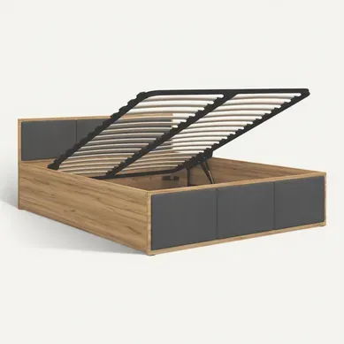 Lit Panama T 120x200 + Coffre - Sommier Inclus Chêne - Gris Foncé