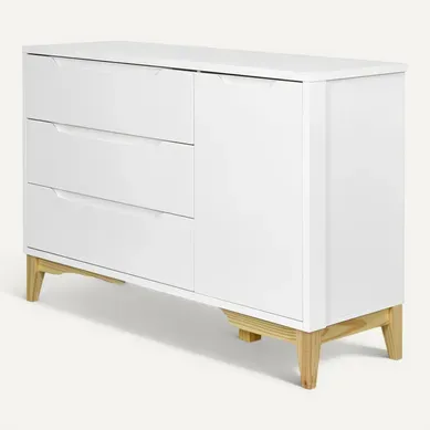 Commode 3 Tiroirs 1 Porte Yoona Blanc Et Bois Commode 3 Tiroirs 1 Porte Yoona Blanc Et Bois