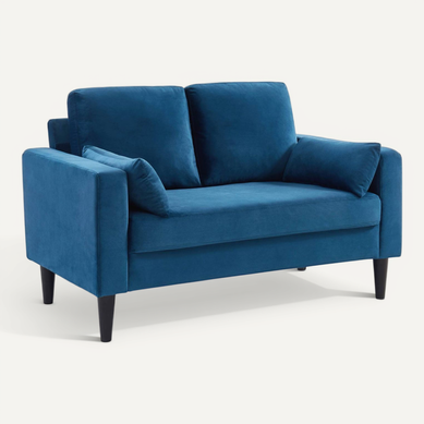 Canapé En Velours Bleu- Bjorn - Canapé 2 Places Fixe Droit Pieds Bois Style Scandinave