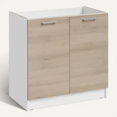 Meuble Sous-évier Eco Chene Naturel 2 Portes L 80 Cm