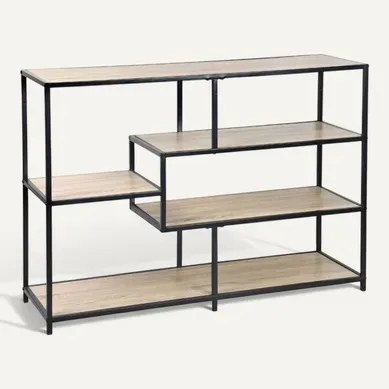 Etagère En Métal Noir Et Décor Bois - Loft - Bibliothèque 5 Niveaux. L 114 X L 33 X H 78cm