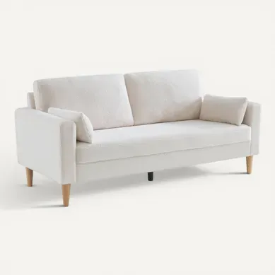 Canapé À Bouclettes Crème - Bjorn - Canapé 3 Places Fixe Droit Pieds Bois. Style Scandinave Canapé À Bouclettes Crème - Bjorn - Canapé 3 Places Fixe Droit Pieds Bois. Style Scandinave