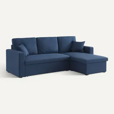 Canapé D'angle Convertible En Tissu Bleu - Ida - 3 Places. Fauteuil D'angle Réversible Coffre Canapé D'angle Convertible En Tissu Bleu - Ida - 3 Places. Fauteuil D'angle Réversible Coffre