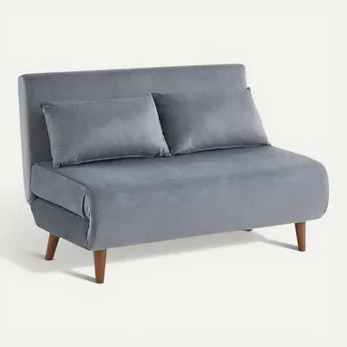 Canapé Convertible 2 Places Gris Foncé - Guesta - Pieds Bois. Banquette. Dossier Inclinable Canapé Convertible 2 Places Gris Foncé - Guesta - Pieds Bois. Banquette. Dossier Inclinable