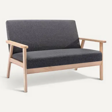 Banquette Canapé En Bois Et Tissu Gris Foncé. Isak. L 114 X P 69.5 X H 73cm