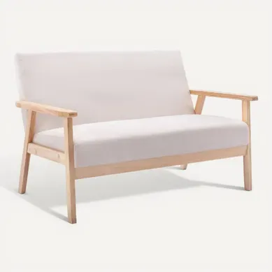 Banquette Canapé En Bois Et Tissu Crème. Isak. L 114 X P 69.5 X H 73cm