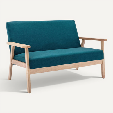 Banquette Canapé En Bois Et Tissu Bleu Pétrole. Isak. L 114 X P 69.5 X H 73cm Banquette Canapé En Bois Et Tissu Bleu Pétrole. Isak. L 114 X P 69.5 X H 73cm