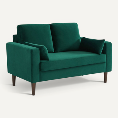 Canapé En Velours Vert Anglais - Bjorn - Canapé 2 Places Fixe Droit Pieds Bois D'hévéa Effet Bois