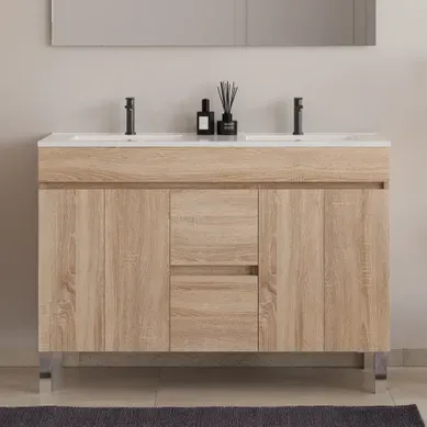 Meuble De Salle De Bain 120cm Double Vasque Sans Miroir - Avec Portes Et Tiroirs - Cambrian - Haro Meuble De Salle De Bain 120cm Double Vasque Sans Miroir - Avec Portes Et Tiroirs - Cambrian - Haro