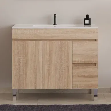 Meuble De Salle De Bain 100cm Simple Vasque Sans Miroir - Avec Portes Et Tiroirs - Cambrian - Haro Meuble De Salle De Bain 100cm Simple Vasque Sans Miroir - Avec Portes Et Tiroirs - Cambrian - Haro