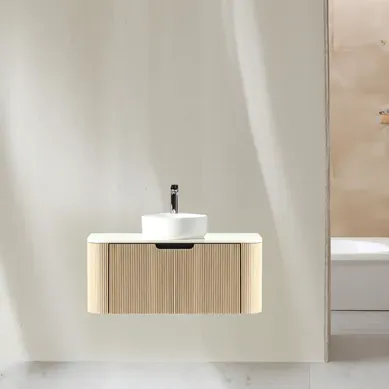 Meuble 100 Cm Chêne Clair Aquagiro Avec Vasque À Poser Blanc Mat Meuble 100 Cm Chêne Clair Aquagiro Avec Vasque À Poser Blanc Mat