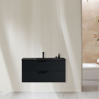 Meuble Avec Vasque Encastrée 100 Cm Noir Aqualinea Meuble Avec Vasque Encastrée 100 Cm Noir Aqualinea