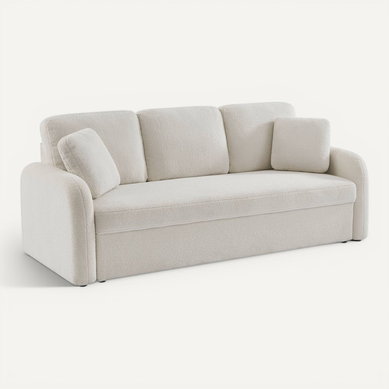 Canapé 3 Places Cosy Rond. Tissu Bouclettes Crème. Milano. L 210 X P 85 X H 85cm Canapé 3 Places Cosy Rond. Tissu Bouclettes Crème. Milano. L 210 X P 85 X H 85cm