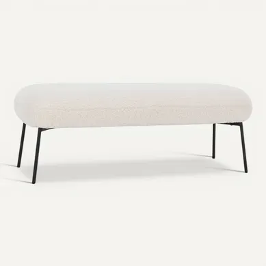 Banc. Bout De Lit Avec Revêtement Bouclette. écru. Pieds En Métal Noir. L 120 X P 41 X H 42.5cm