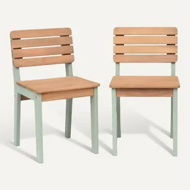 Lot De 2 Chaises En Bois D'acacia Pour Enfant. Salon De Jardin Enfant Vert De Gris. Intérieur / Lot De 2 Chaises En Bois D'acacia Pour Enfant. Salon De Jardin Enfant Vert De Gris. Intérieur /