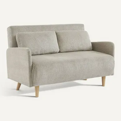 Canapé Convertible En Velours Côtelé - Panam - 2 Places Scandinave. Pieds Bois. Beige/greige. Canapé Convertible En Velours Côtelé - Panam - 2 Places Scandinave. Pieds Bois. Beige/greige.