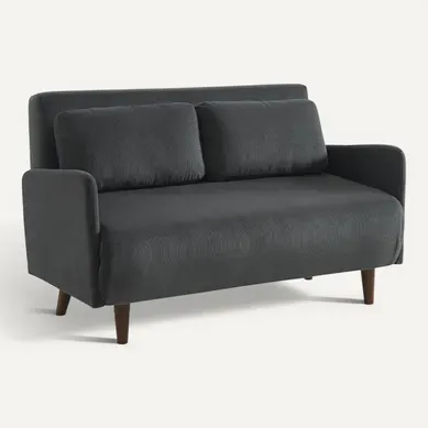 Canapé Convertible 2 Places Scandinave Velours Côtelé Gris Foncé - Panam - Pieds Bois. Banquette. Canapé Convertible 2 Places Scandinave Velours Côtelé Gris Foncé - Panam - Pieds Bois. Banquette.