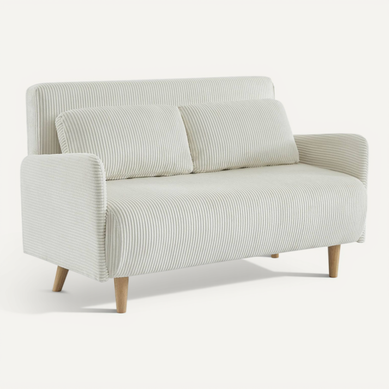 Canapé Convertible En Velours Côtelé - Panam - 2 Places Scandinave. Pieds Bois. Blanc. Banquette. Canapé Convertible En Velours Côtelé - Panam - 2 Places Scandinave. Pieds Bois. Blanc. Banquette.