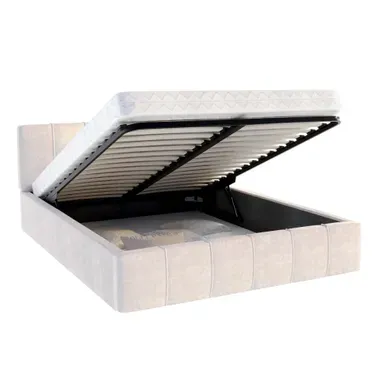 Lit Coffre 140x200 Cm En Velours Beige Avec Sommier Relevable Et Coffre De Rangement - Atlanta