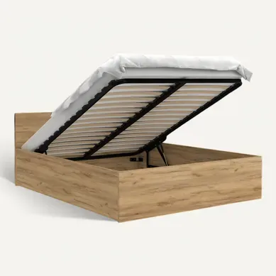 Lit Coffre 120 X 200 Cm Avec Sommier À Lattes Relevable Et Rangement Intégré - Chêne - Modèle Paris