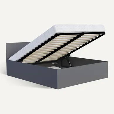 Lit Coffre 120 X 200 Cm Avec Sommier À Lattes Relevable Et Rangement Intégré - Gris - Modèle Paris