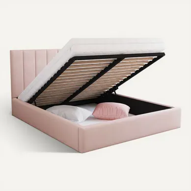 Lit Coffre Lorado 120 X 200 Cm Avec Sommier À Lattes Relevable Rose Pâle