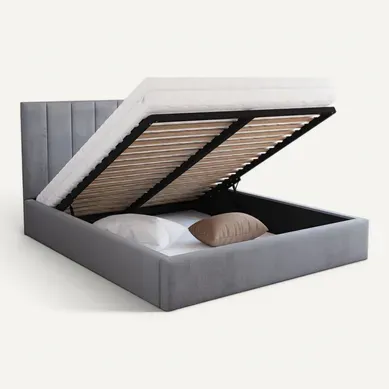 Lit Coffre Lorado 120 X 200 Cm Avec Sommier À Lattes Relevable Gris Clair